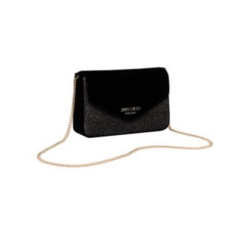 Jimmy Choo Black Crossbody Evening Bag with Gold Chain.